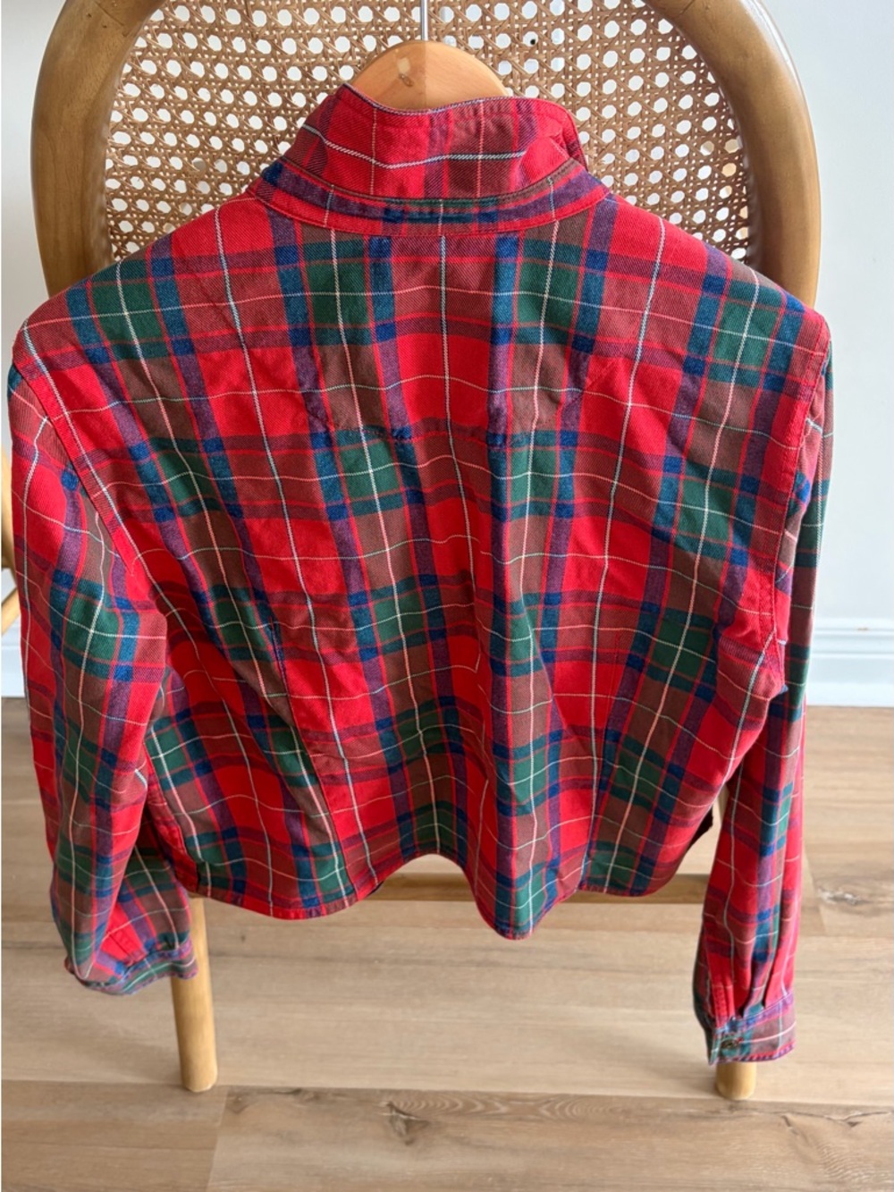 Liz Claiborne Red and Green Plaid Button-Front Shirt Jacket - Picture 3 of 3